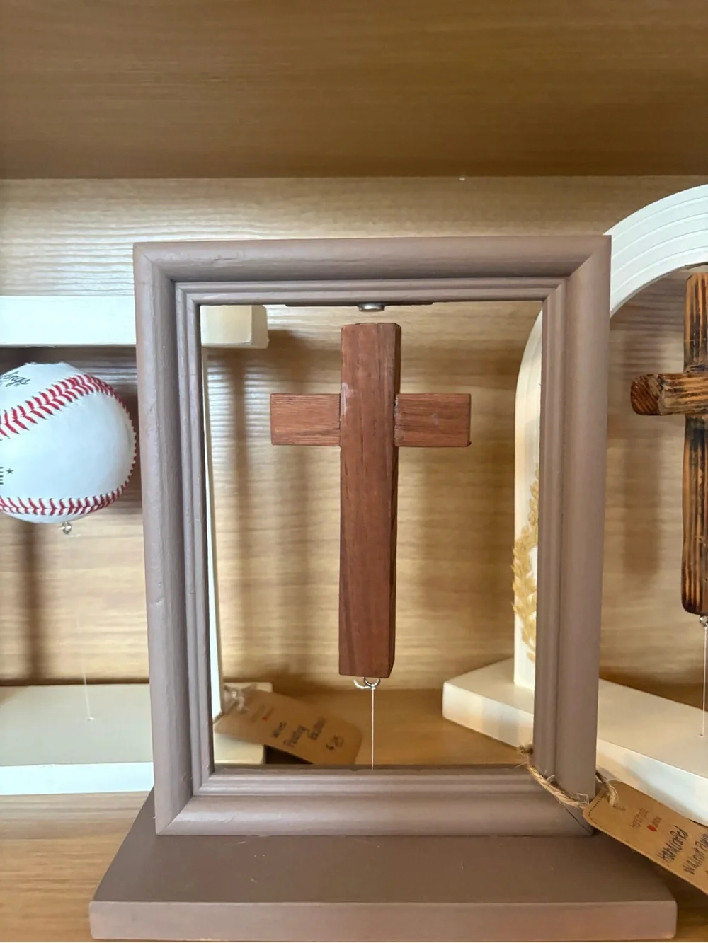 Taupe Wooden Floating Cross Frame -